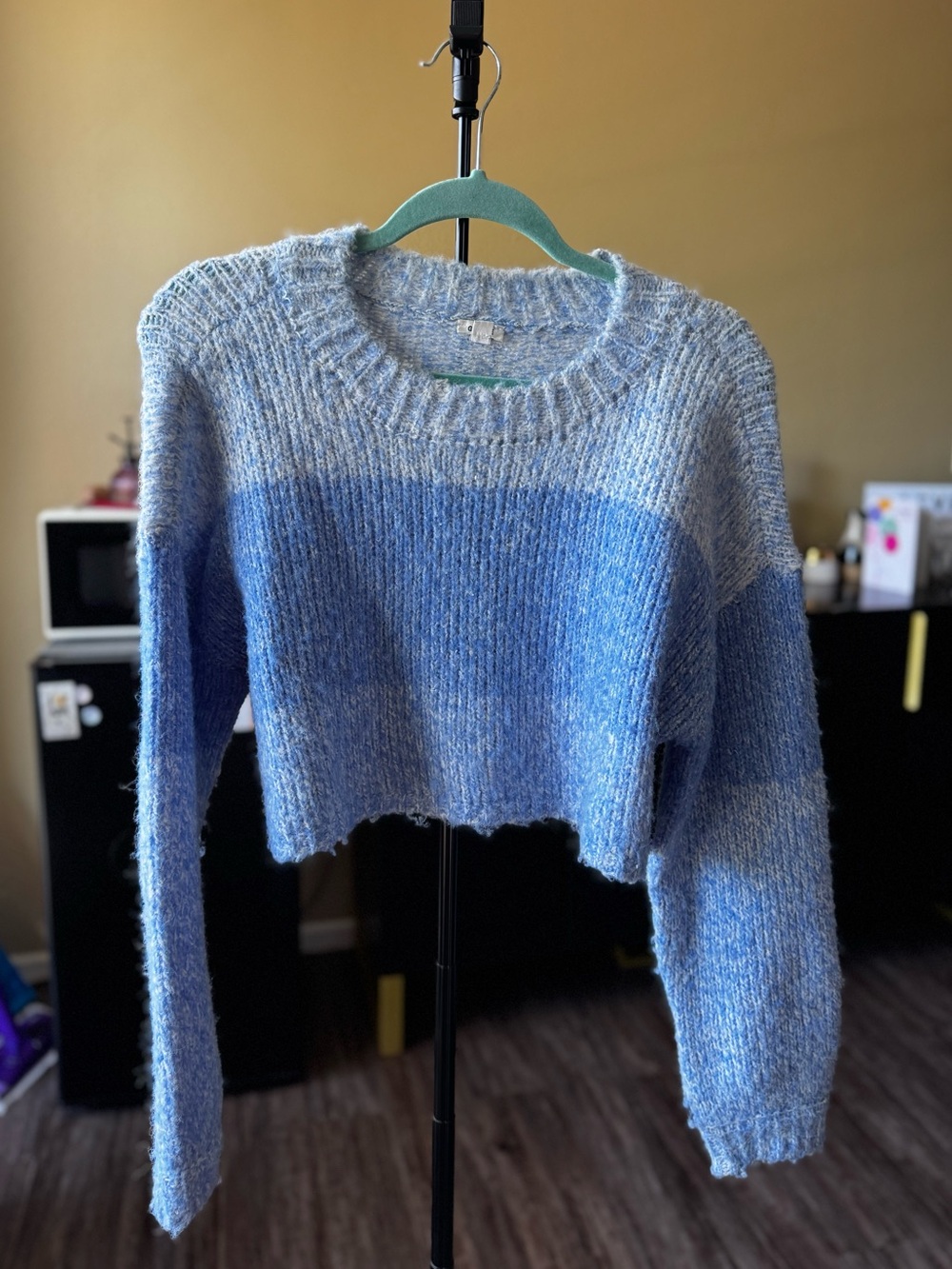 Garage Cropped Bouclé Crewneck Sweater in Light Blue and Sky